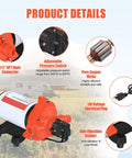 Close-up view of 110V Electric Water Pressure Pump 4.0 GPM 50PSI with adjustable pressure switch and copper motor details.