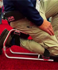 Person using Garden Knee Seat And Kneeler For Easy Yard Work Back Saver Strap On Kneeling Stool Supports Up To 330 Pounds