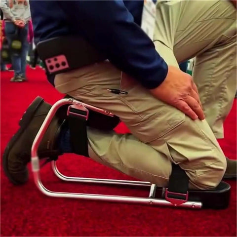 Person using Garden Knee Seat And Kneeler For Easy Yard Work Back Saver Strap On Kneeling Stool Supports Up To 330 Pounds