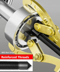 Heavy Duty 2 Or 3 Jaw Gear Puller Tool With Bulletproof Carbon Steel Jaws shown in action for pulley extraction and reinforced threads.