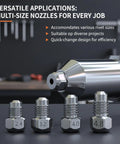 Electric Rivet Gun Adapter Kit With Removable Handle And Four Interchangeable Rivet Heads For Cordless Drills detailed view of nozzles for diverse rivet sizes.