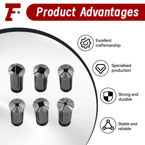 6-piece 5C Square Collet Set 1/4 to 3/4 inch for lathe machining, showcasing craftsmanship and durability with product advantages.