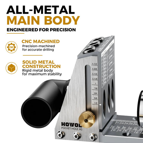 Badass Rigid All Steel Pocket Hole Jig Kit With Quick Release Toggle Clamp Heavy Duty CNC Machined Frame Zero Flex Woodworking Joinery Setup Today, showing all-metal main body with precision features.