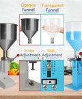 No Fuss Easy Fill Manual Paste And Liquid Filling Machine 5 To 50 Ml Adjustable Bottle Filler with transparent hopper and adjustments