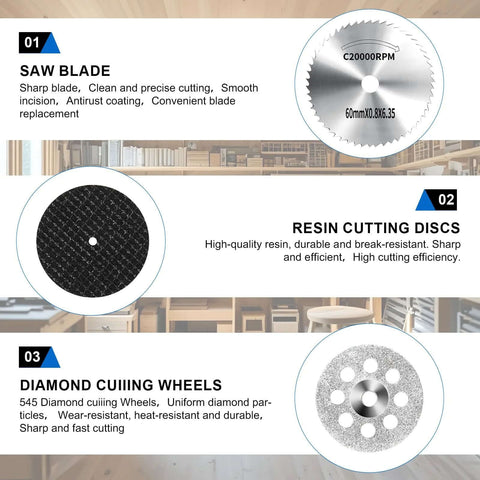 Gupawix 45-piece Dremel kit with diamond discs, resin discs, fiberglass cut-off wheels and 6 mandrels
