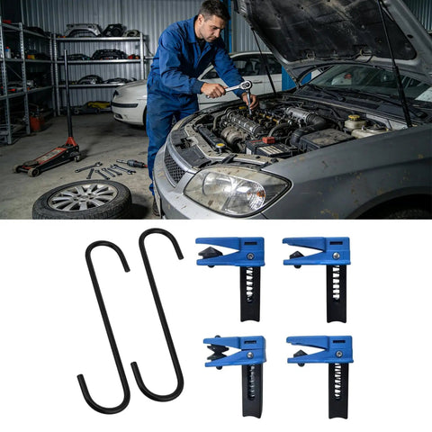 Must-Have Brake Hose Clamp Set With 4 Spring Pinch Tools And 2 Hooks, Featuring Mixed Grip Shapes For Fast Brake Fluid Control And Quick Garage Maintenance Work In Any Car Repair Shop Job on workshop floor