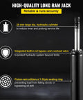 Hydraulic long ram jack with single-piston pump and clevis base, black, 3-ton capacity