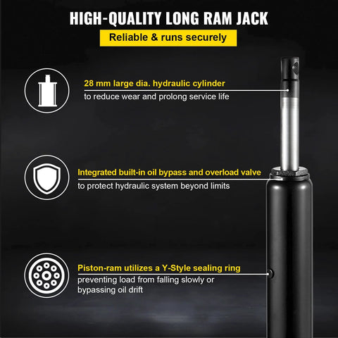 Hydraulic long ram jack with single-piston pump and clevis base, black, 3-ton capacity