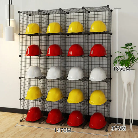 Heavy Duty Hard Hat Rack Organizer With Metal Wire Storage Cubes Tool Free Helmet Holder for construction sites and workshops