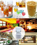 Speedy Ice Cube Maker That Is An Absolute Game Changer For Your Kitchen Featuring Smart Infrared Shutoff And Rust Resistant Steel Top Loaded Design, showcased with cocktails and bar scenes.