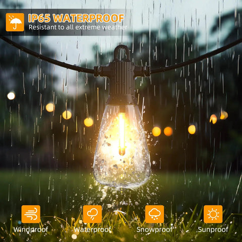 LED Outdoor String Lights 100ft Waterproof Patio Lighting With 53 Shatterproof ST38 Edison Bulbs, 2700K Warm White, Dimmable Hanging Lights For Backyard, Porch, Gazebo, Party Vibes
