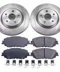 PowerStop front brake kit for Lexus ES; two silver rotors and four ceramic pads with hardware, front view