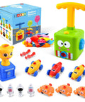 Balloon Launcher And Powered Car Set For Toddlers 3 To 5 Frog Theme STEM Toy Cool Racer Kit with colorful pumps and cars.