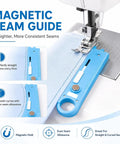 4 In 1 Needle Threader For Sewing Machines, Quick No-Fuss Threading With V-Shaped Guide Sleeve, Magnetic Positioning For Easy, Safer Fabric Projects, Labor-Saving Accessory, Blue, shown on sewing machine with seam guide