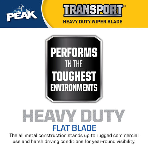 Heavy Duty Flat Windshield Wiper Blade 15 Inch Replacement For Class 6 To 8 Trucks And Rvs With Saddle Arm Commercial Metal Frame Built Like A Tank Takes On Rain No Sweat display with performance claim and specifications.