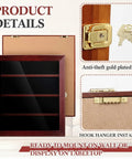 Golf Divot Tool Display Case Wall Mount Cabinet With Lockable UV Acrylic Door Wooden Holder, showing gold lock and hooks.