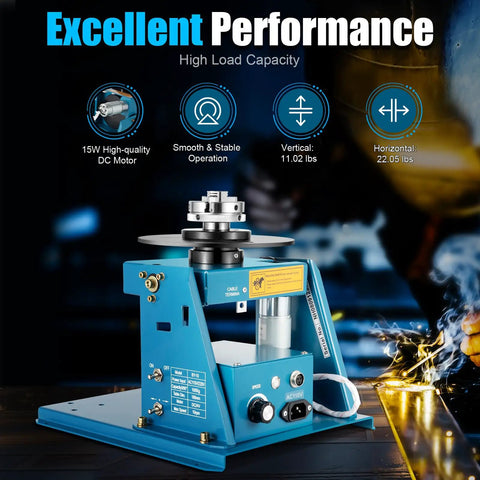 110V 10Kg Portable Welder Positioner Turntable Machine With 3 Jaw Chuck Rotary Welding Table 0 To 90 Degrees 2-10 RPM 2.5 Inch Turntable