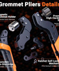All In One Grommet Tool Kit With Four Jaw Sizes One Half Inch One Quarter Inch Five Sixteenths Inch Three Eighths Inch overview