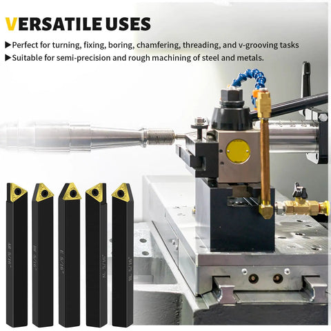 Indexable Carbide Lathe Tool Bits Set Five Sixteenth Inch Shank Tin Coated Inserts pro-grade five-piece kit with machine
