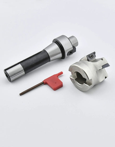 Heavy Duty R8 Face Mill Arbor Kit 2 Inch Shank, 50mm Cutter Head, 7-16 Straight Shank, 400R End Mill Cutter, Includes 4 Carbide Inserts APMT1604 for CNC Milling