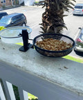 Image of Two Pack Plastic Round Bird Feeder Bowls For Wild Birds Seed Tray And Water Bowl At Feeding Stations Easy To Clean Clear Water Visibility Attract Birds installed on a balcony railing