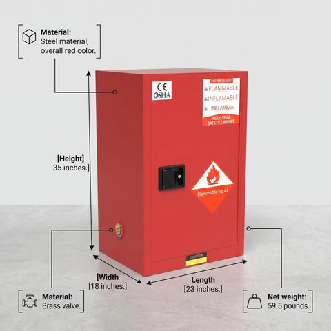 Heavy Duty 34 Gallon Flammable Safety Cabinet Rock Solid American Steel Workhorse OSHA Compliant Antistatic Grounding Fire Resistant Workshop Garage Storage Locker