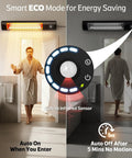 34 Inch 1500W Infrared Patio Heater with Motion Sensor shown in a bathroom with a person activating the motion sensor