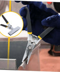Heavy Duty Hand Seamer Tool for ductwork bending and steel plate folding, ergonomic handle, used by electrician, close-up view