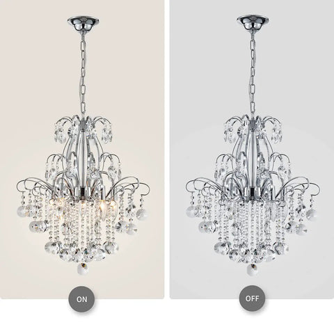 Crystal Chandelier 5 Light Pendant Ceiling Light Modern Fixture polished in chrome finish, displaying glass crystals, on and off modes