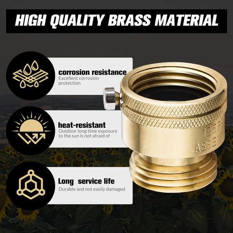 Brass Vacuum Breaker Set 2 Pack Three Quarter Inch GHT Anti Siphon Bib Valve For Outdoor Faucet RV Hose Connection, close-up