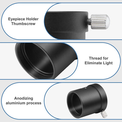 1.25 Inch to 0.965 Inch Eyepiece Adapter for 24.5mm to 31.7mm Telescopes with eyepiece holder thumbscrew and anodizing aluminum process