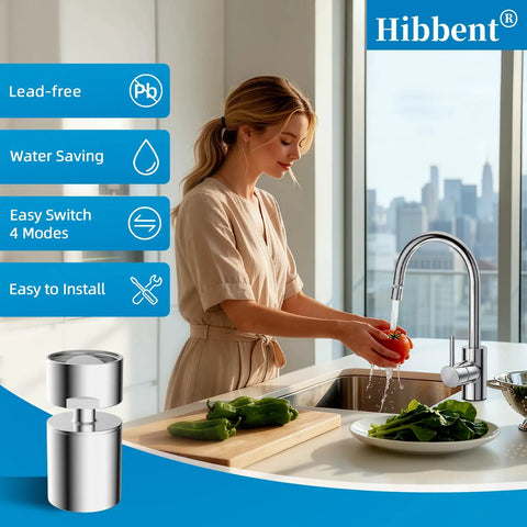 Four Mode Chrome Faucet Aerator Delivering Smooth As Butter Water Flow And Splash Free Performance To Kick Annoying Splashes To The Curb While Upgrading Your Kitchen Sink Routine With Zero Hassle in a modern kitchen.