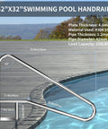 Smooth Sail Setup Hella Sturdy 304 Stainless Steel Inground Pool Handrail Safety Grab Bar angled view with measurements