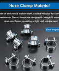 Fuel Line Clamp Set For Auto Marine And Truck Dope High Pressure Zinc Plated Fuel Injection Hose Clamps shown against a dark background