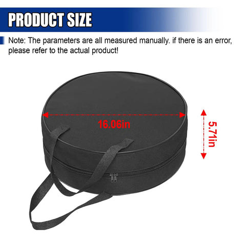 16 Inch Round Cable Organizer Bag For EV Cords And Jumpers, Waterproof 600D Oxford Storage Case, side view showing dimensions