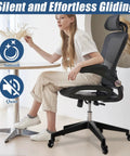 Woman sitting on a chair with 28 Inch Heavy Duty Office Chair Base Replacement With Wheels Set Of 5 Universal Gas Cylinder Hole Caster Sockets Desk Chair Base Replacement For Most Office Study Vanity Chairs Durable 4 Inch Base Height.