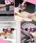 Pink 12V Cordless Drill Driver Kit With 3/8 Inch Keyless Chuck Includes Charger And Storage Bag Lightweight Electric Screwdriver For Home DIY Ergonomic Handle Awesome Gift For Projects And Pink Ribbon Charity Support in various DIY scenarios