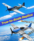 P51 Mustang RC Airplane For Beginners With 2.4GHz Control; two realistic replicas in flight, showcasing aerial maneuvers.