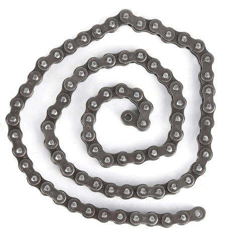 Heavy Duty Carbon Steel Roller Chain Half Meter Length Perfect For DIY Robotics Projects And TETRIX FTC FRC Builds With Customizable Cut Options And Super Strong Rigidity For Smooth Mecha Movement On Field Plays, spiraled view of chain.