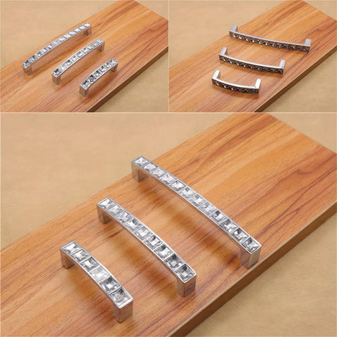 Silver Crystal Glass Drawer Pull Handle Set 64mm 2.52 Inch U Shaped European Style For Cabinets Doors Drawers And Furniture