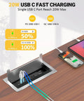 Pop Up Power Strip With PD 30W USB Ports For Table Conference Room And Countertop Use, dual devices charging via USB C and A ports