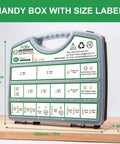 Grade 8.8 Metric Bolt And Nut Kit With M4 M5 M6 M8 Bolts Yellow Zinc Plated Lengths 12-30mm 907pc box with labels and measurements