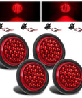 4-Inch Round LED Trailer Lights Pack of 4, 24-LED High-Output Red Tail Lights, Waterproof Flush Mount With Grommets And 3-Prong Pigtails, Stop Turn Brake And Running Marker Lights for Trucks RV Boat UTE UTV 12V.