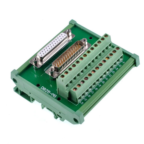 DB25 D Sub Male And Female Header Breakout Board With Screw Terminal Block For DIN Rail Mount PLC Interface Module Connector Green Carrier High Quality PCB Carrier For DIN Rail Systems And Industrial PLCs