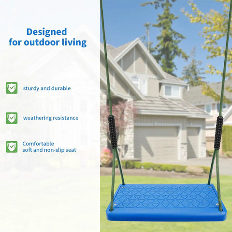 Durable Non Slip Swing Seat With Adjustable Rope For Tree Or Outdoor Backyard Play No Fuss Setup, Kid Safe, Blue PTE swing