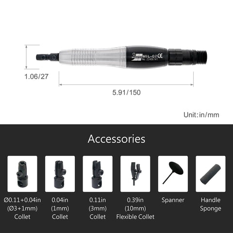 Air Powered 0.7mm Stroke Reciprocating Profiler For Precision Polishing, Filing, Lapping And Deburring 35,000 SPM tool and accessories