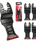 Heavy Duty Carbide Oscillating Tool Blades 5PC Set Pro Grade Multi Tool Replacement Bits, hard metal cutting blade with packaging.