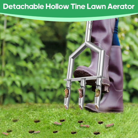Manual Push Core Aerator Tool For DIY Friendly Healthier Lawn Care With Hollow Tine Inserts Three Replaceable Tines