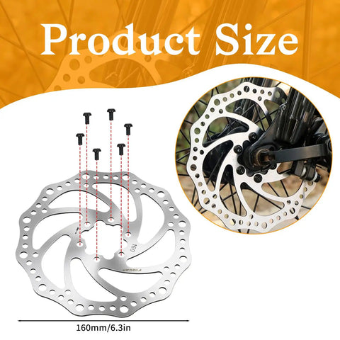Beefy 160mm Disc Brake Rotor For Electric Bikes And Mountain Rides, Stainless Steel, with 6 Screws, Road MTB E-Bikes