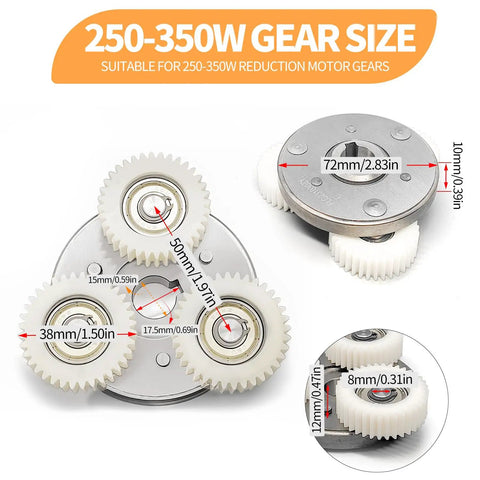 Internal Clutch Ebike Motor With Gears Kit for 250W 350W 500W Hub Motors, 3 Nylon Wheels, Easy Install Electric Bicycle Accessory, Matches 500W Power Ready